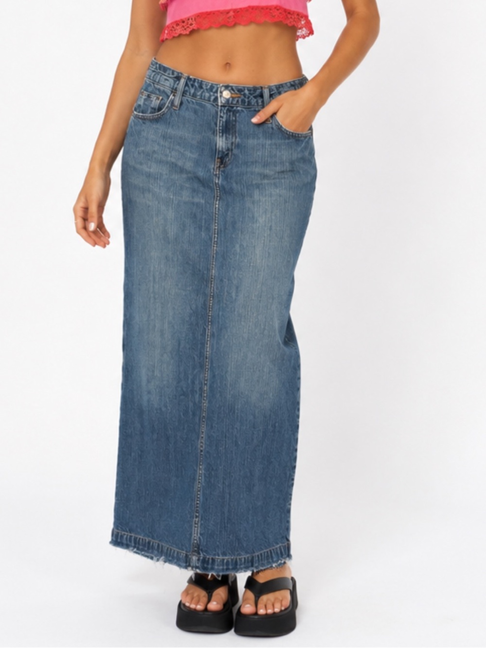 Denim jean maxi skirt Y2K Hint Jeans size 11 women’s 100% cotton 36”